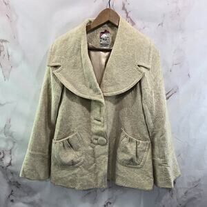 Anthropologie Blazer Women Small 4 Beige Cream Brocade Jacket Yoana Baraschi Pea
